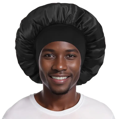 Bonnet de Nuit en Satin Noir pour Homme - Protection Capillaire & Confort