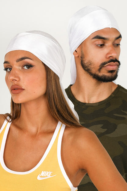 Pack Couple Durags en Satin Blanc - L'Élégance et la Protection Capillaire à Deux