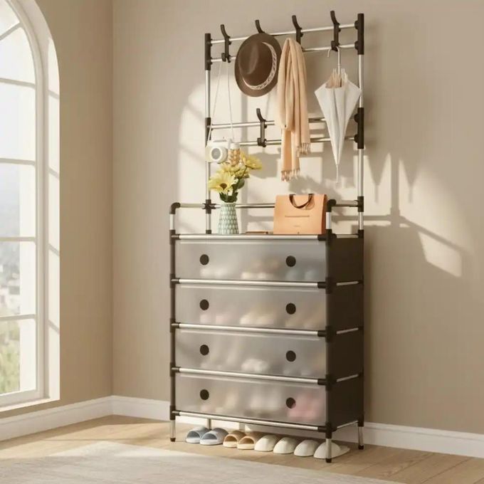 🏠 Meuble Rangement 2-en-1 🏠 منظم ملابس وأحذية متعدد الاستخدامات