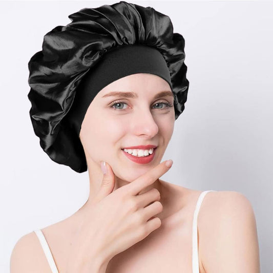 Bonnet de Nuit en Satin Noir pour Femme - Protection Capillaire Douceur et Éclat