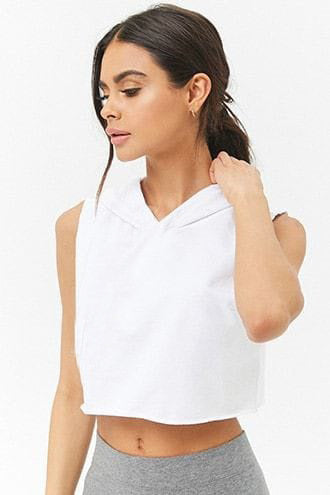 Crop Top Hoodie Blanc Sans Manches - Essentiel Athleisure