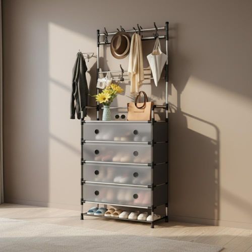 🏠 Meuble Rangement 2-en-1 🏠 منظم ملابس وأحذية متعدد الاستخدامات