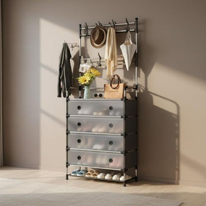 🏠 Meuble Rangement 2-en-1 🏠 منظم ملابس وأحذية متعدد الاستخدامات