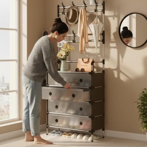 🏠 Meuble Rangement 2-en-1 🏠 منظم ملابس وأحذية متعدد الاستخدامات