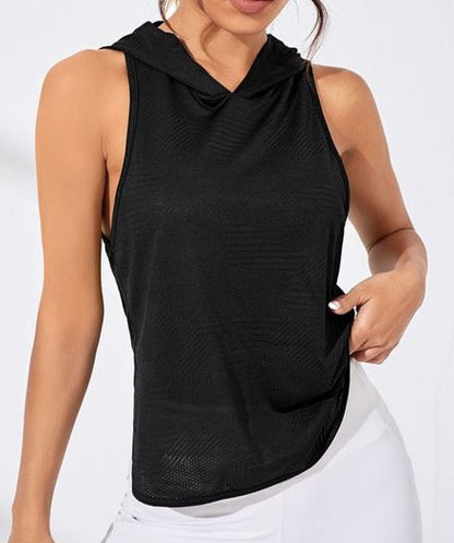 Débardeur à Capuche Noir Fluide - Performance et Style