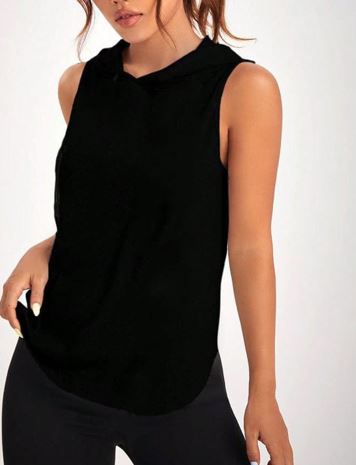 Débardeur à Capuche Noir Fluide - Performance et Style