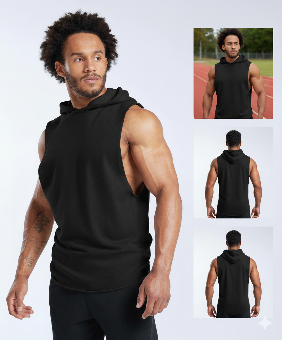 Débardeur à Capuche sans Manches Noir pour Homme - Style et Performance Athlétique