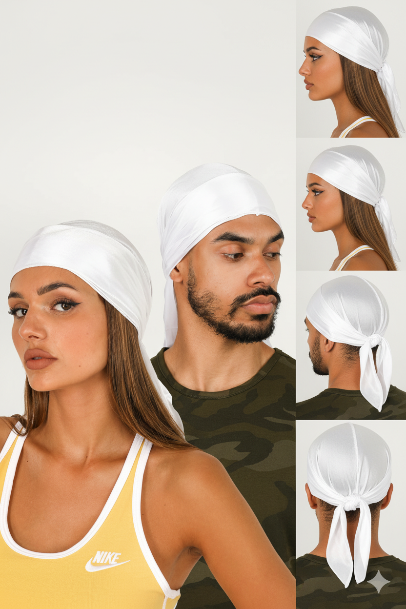 Pack Couple Durags en Satin Blanc - L'Élégance et la Protection Capillaire à Deux