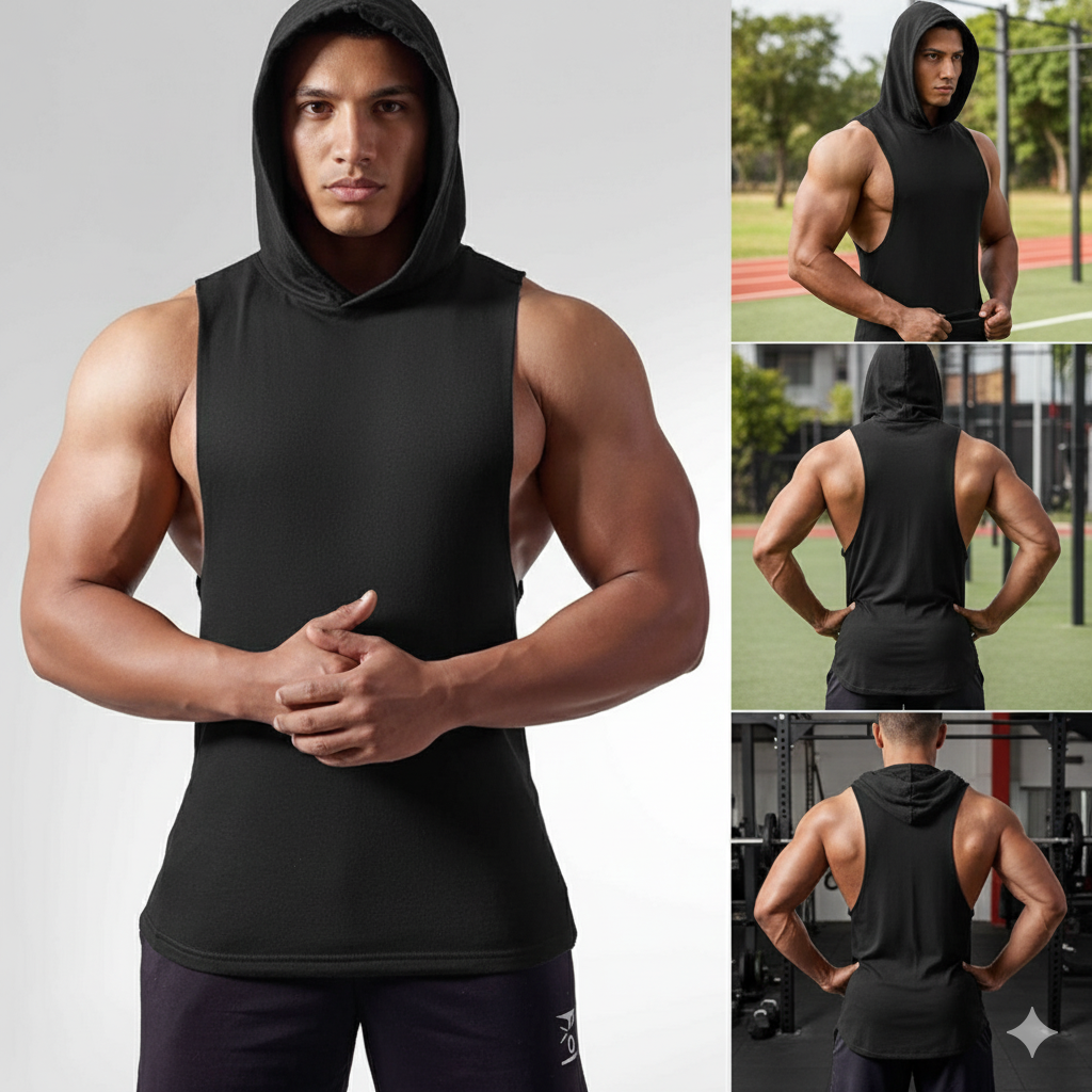 Débardeur à Capuche sans Manches pour Homme - Idéal Sport & Musculation