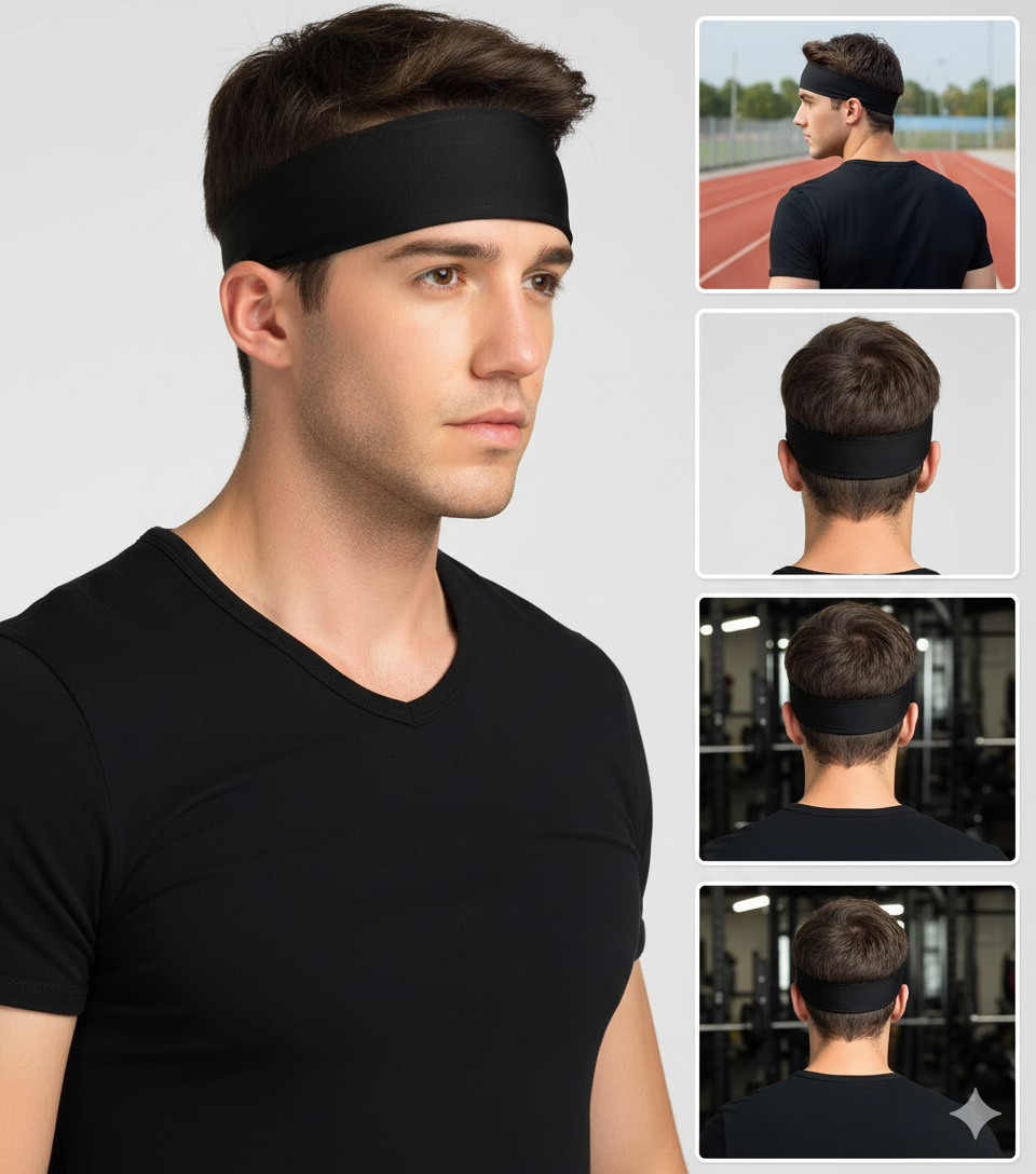 Bandeau de Sport Noir pour Homme - Performance et Maintien Anti-Transpiration