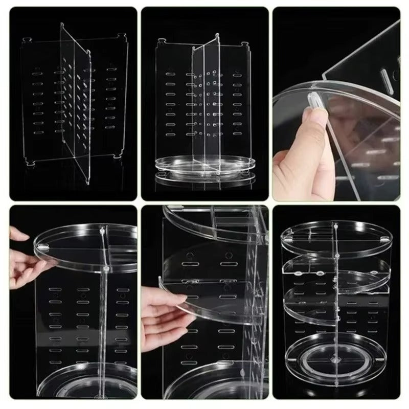 Boîte de rangement transparente pour cosmétiques, rotation à 360 degrés, porte-rouge à lèvres