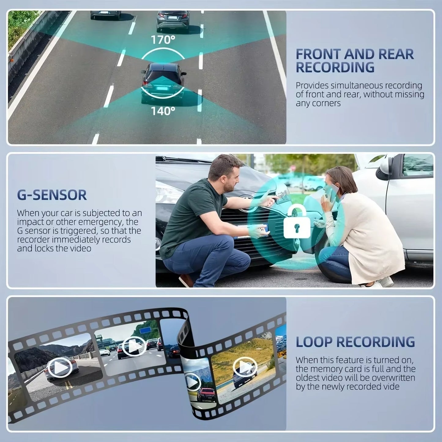 📹 Caméra Dashcam Triple Vision كاميرا سيارة ثلاثية العدسات لتسجيل الطريق