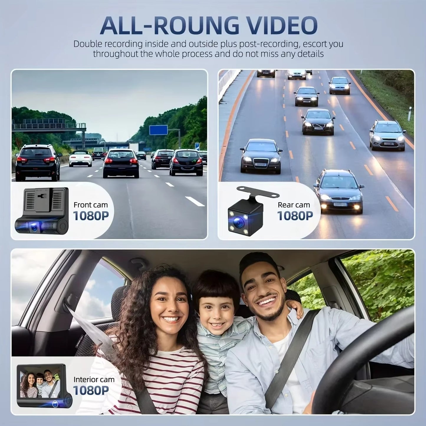 📹 Caméra Dashcam Triple Vision كاميرا سيارة ثلاثية العدسات لتسجيل الطريق