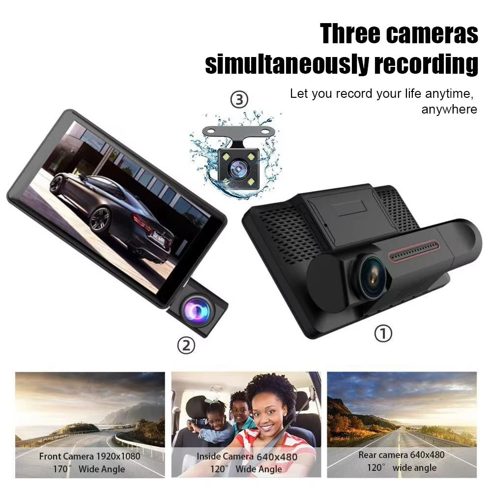 📹 Caméra Dashcam Triple Vision كاميرا سيارة ثلاثية العدسات لتسجيل الطريق