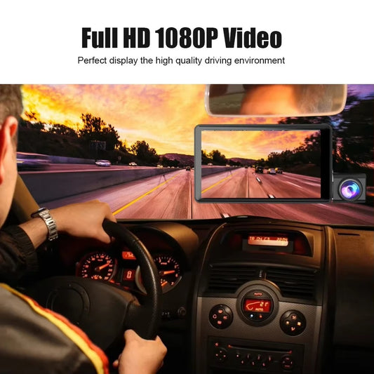 📹 Caméra Dashcam Triple Vision كاميرا سيارة ثلاثية العدسات لتسجيل الطريق